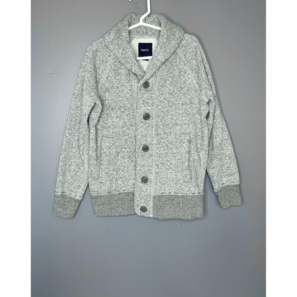 Gap Kids Cardigan Sweater Boys 6-7 Gray Shawl Collar Knit Button Pockets Soft